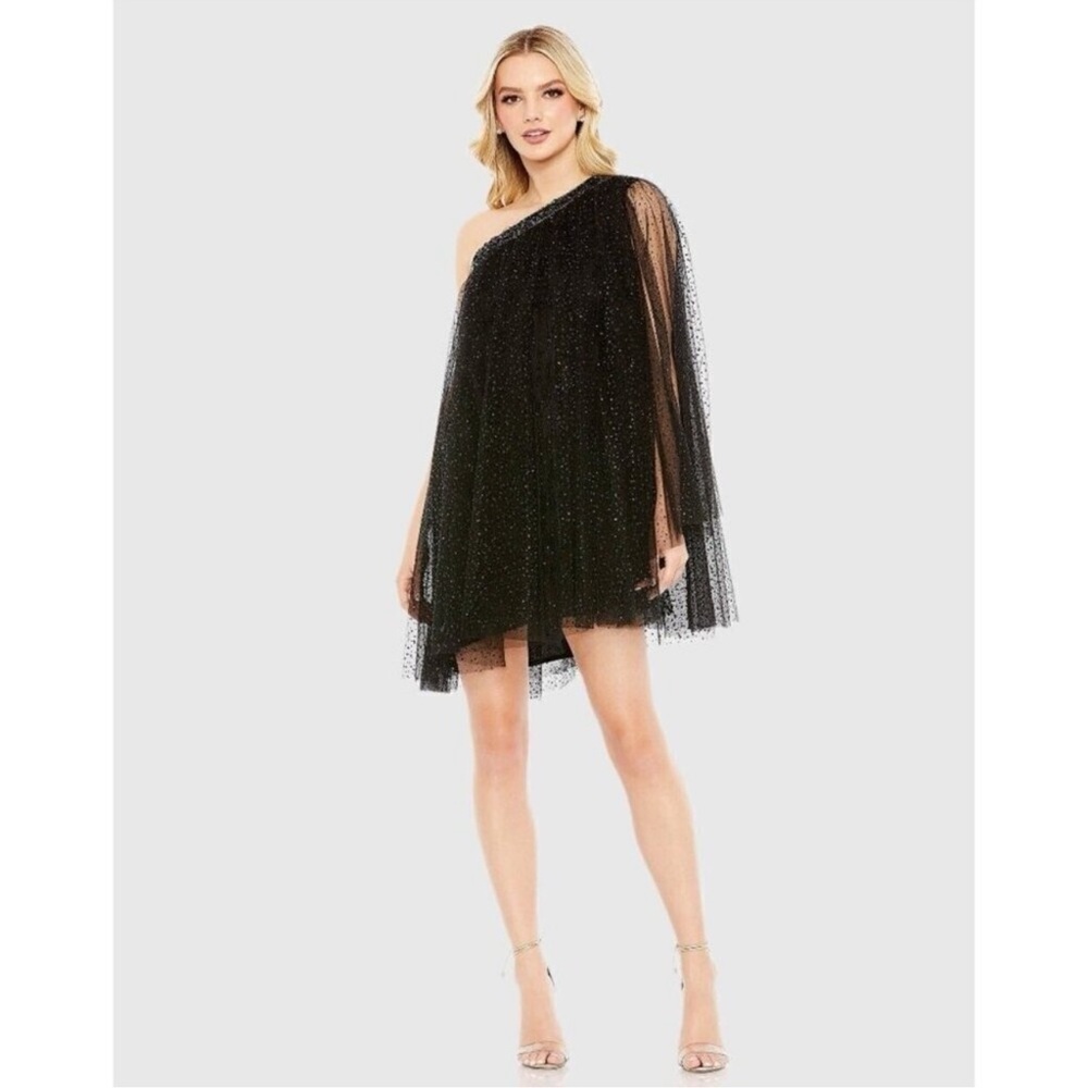 MAC DUGGAL One-Shoulder Embellished Tulle Mini Dress